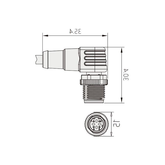 M12 4Pin D-coded、公头90°、单端预铸PVC非柔性电缆、带屏蔽、绿色护套、0C4533-XXX