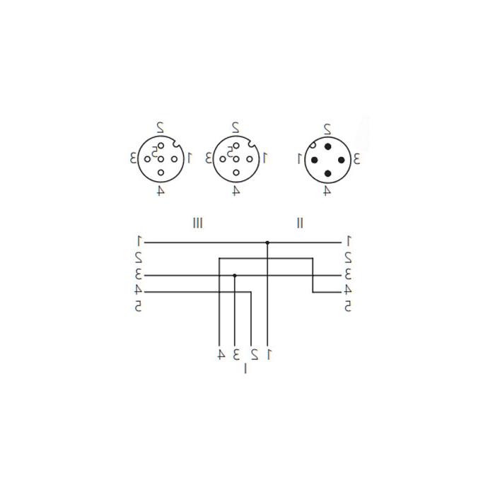 M12 4Pin Male /2M12 3Pin Female 90°, IP 69K-ECOLAB、食品级、Y型预铸PVC非柔性电缆、灰色护套、64E443-XXX